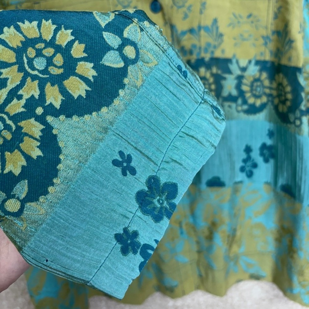 Erin London Jacket Size 3X Blue Floral Metallic Artsy‎ Button Front Art to Wear - Picture 4 of 7